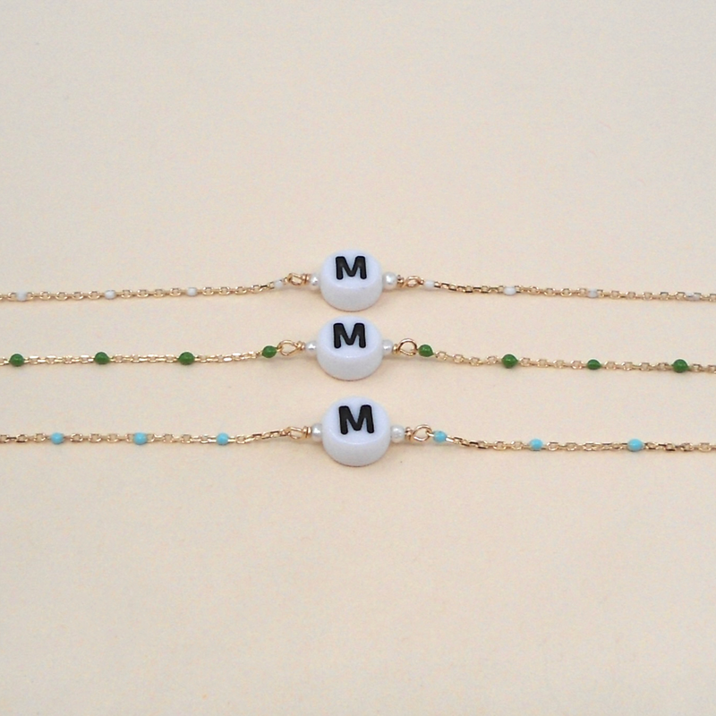 Enamel & Gold Initial Bracelet