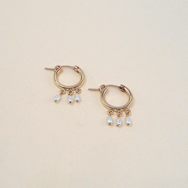 Three Pearl Hinge Hoops