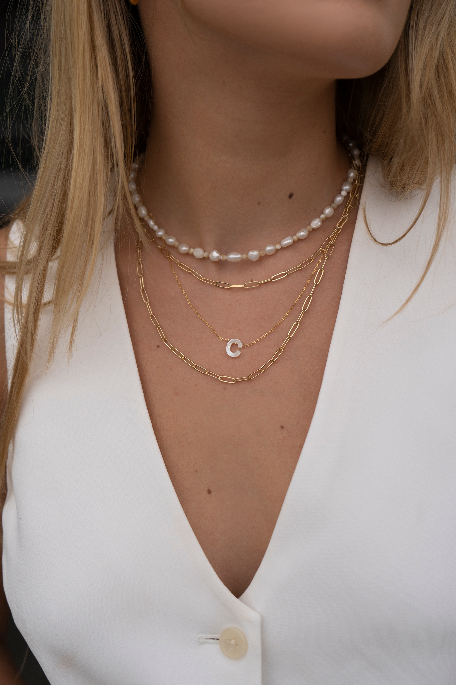 joolz by martha calvo pearl and chain initial necklace Mother of Pearl Initial Necklace – May Martin