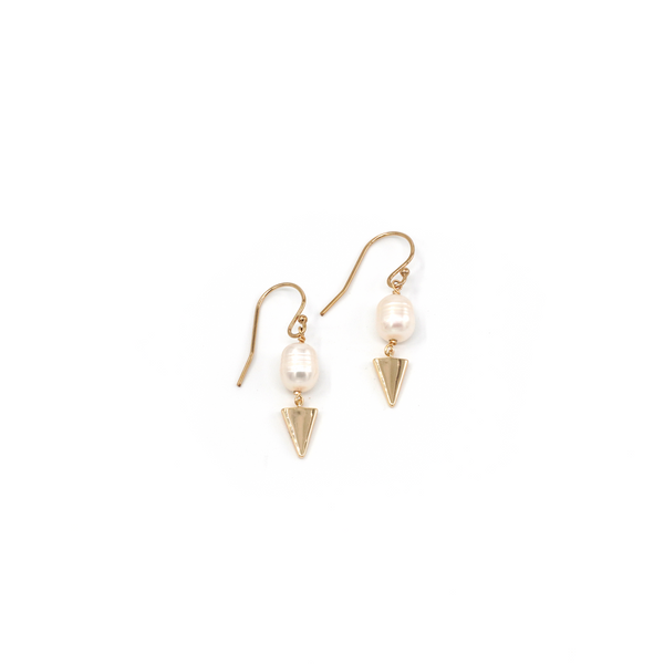 Pearl w/ Gold Triangle Earrings